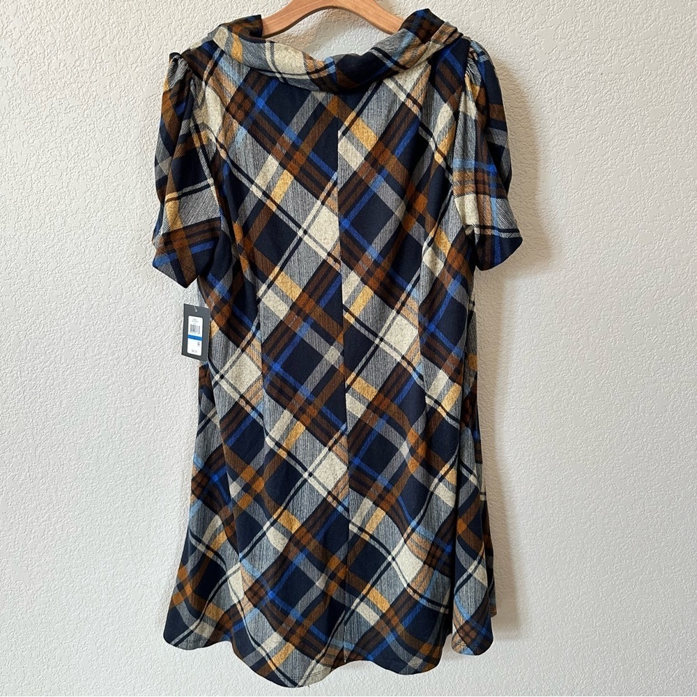 JH Women’s Flouncy A-line Cowl Neck Fleece Plaid Short Sleeve Dress Size XL - Picture 2 of 7